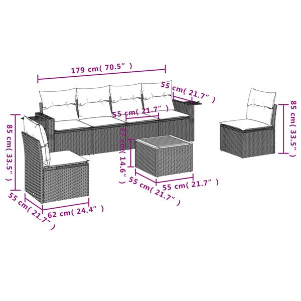 Grote foto vidaxl 7 delige loungeset met kussens poly rattan zwart tuin en terras tuinmeubelen