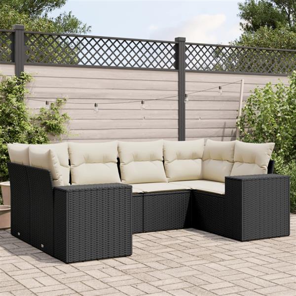 Grote foto vidaxl 6 delige loungeset met kussens poly rattan zwart tuin en terras tuinmeubelen