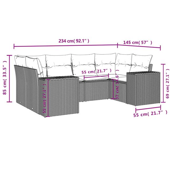 Grote foto vidaxl 6 delige loungeset met kussens poly rattan zwart tuin en terras tuinmeubelen