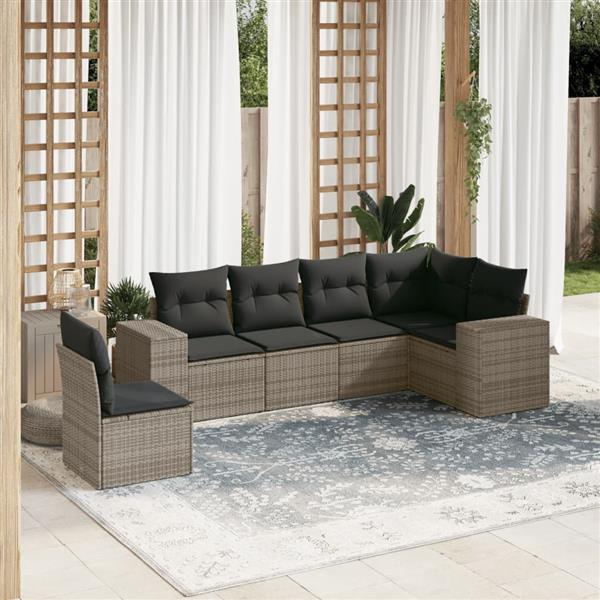 Grote foto vidaxl 6 delige loungeset met kussens poly rattan grijs tuin en terras tuinmeubelen