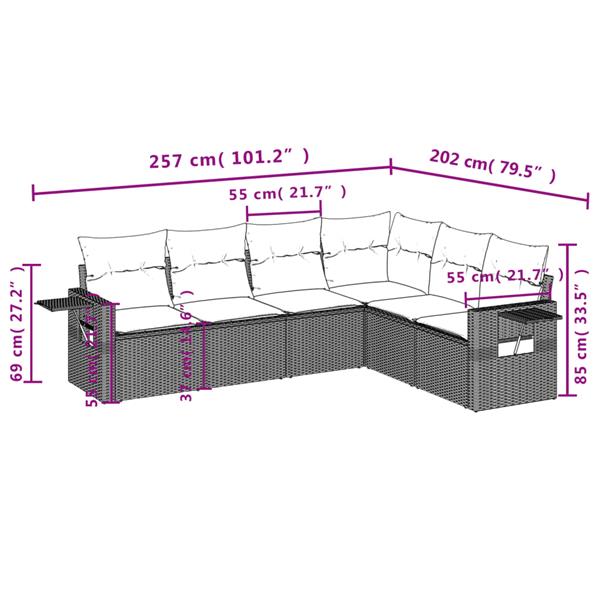 Grote foto vidaxl 6 delige loungeset met kussens poly rattan bruin tuin en terras tuinmeubelen