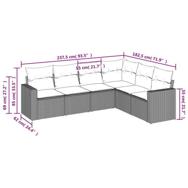 Grote foto vidaxl 6 delige loungeset met kussens poly rattan bruin tuin en terras tuinmeubelen