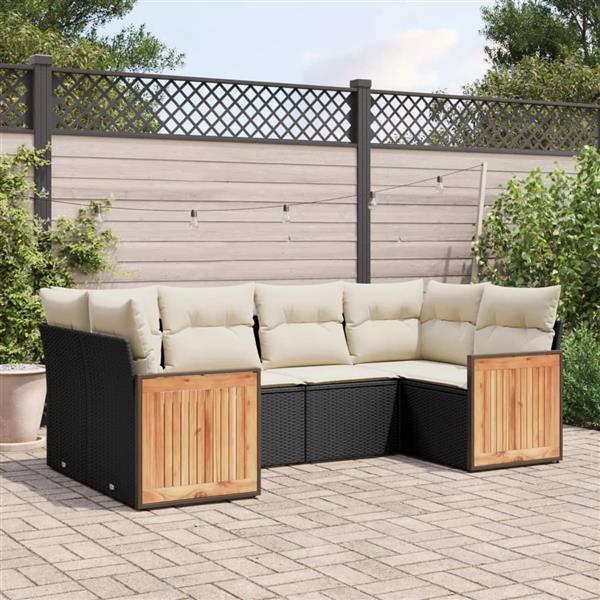 Grote foto vidaxl 6 delige loungeset met kussens poly rattan zwart tuin en terras tuinmeubelen