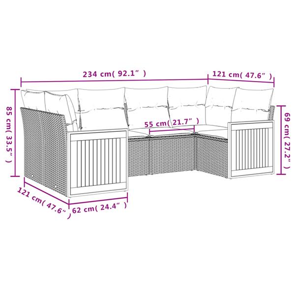 Grote foto vidaxl 6 delige loungeset met kussens poly rattan zwart tuin en terras tuinmeubelen