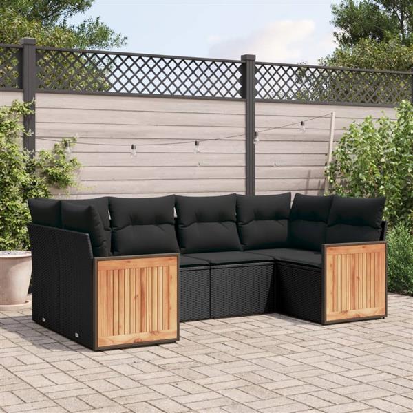 Grote foto vidaxl 6 delige loungeset met kussens poly rattan zwart tuin en terras tuinmeubelen