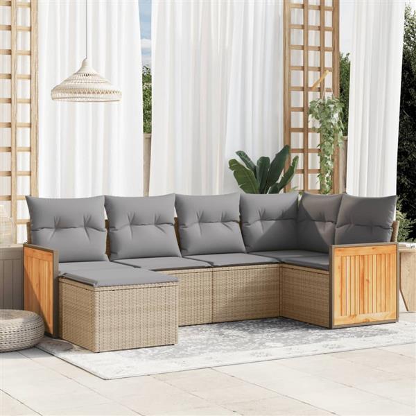 Grote foto vidaxl 6 delige loungeset met kussens poly rattan beige tuin en terras tuinmeubelen