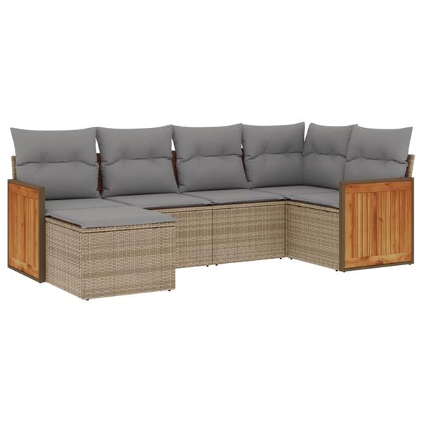 Grote foto vidaxl 6 delige loungeset met kussens poly rattan beige tuin en terras tuinmeubelen