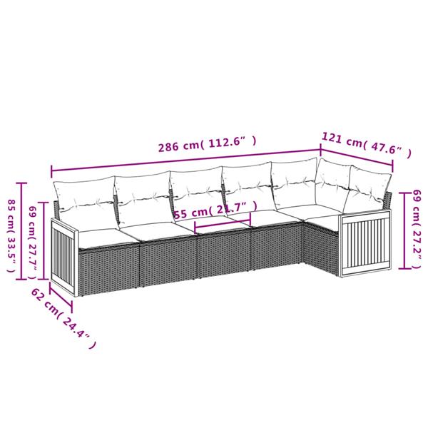 Grote foto vidaxl 6 delige loungeset met kussens poly rattan beige tuin en terras tuinmeubelen