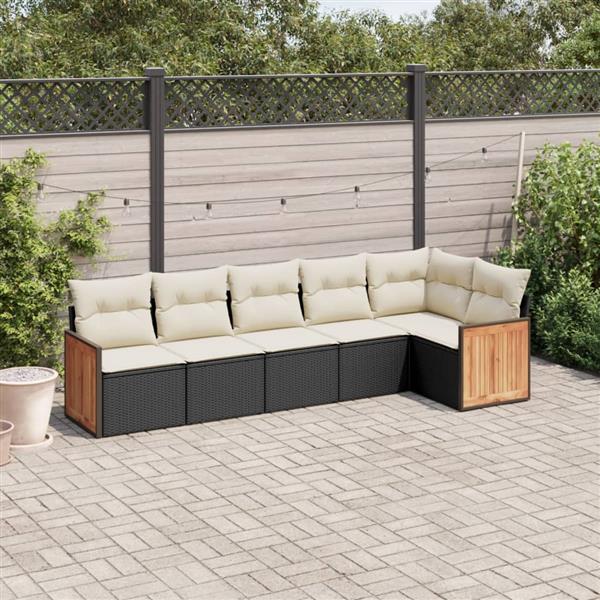 Grote foto vidaxl 6 delige loungeset met kussens poly rattan zwart tuin en terras tuinmeubelen