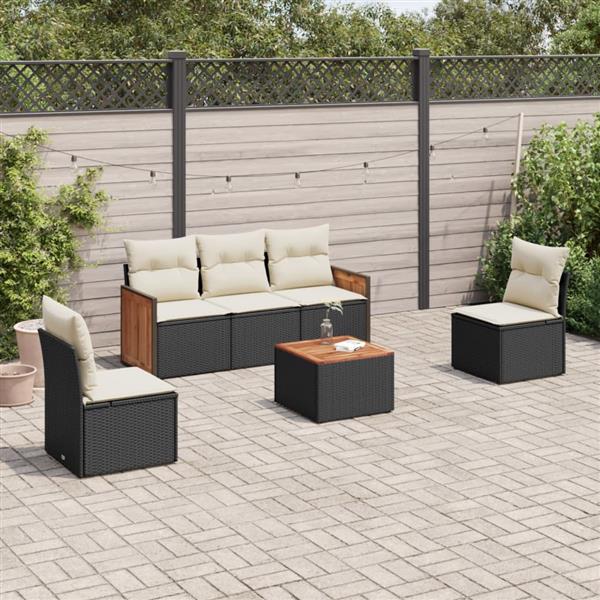 Grote foto vidaxl 6 delige loungeset met kussens poly rattan zwart tuin en terras tuinmeubelen