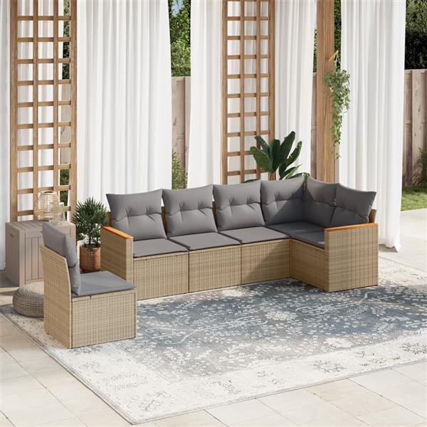 Grote foto vidaxl 6 delige loungeset met kussens poly rattan gemengd beige tuin en terras tuinmeubelen