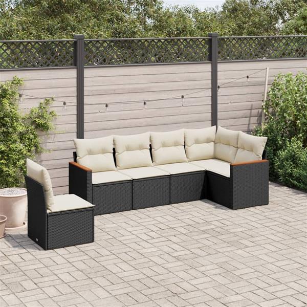 Grote foto vidaxl 6 delige loungeset met kussens poly rattan zwart tuin en terras tuinmeubelen