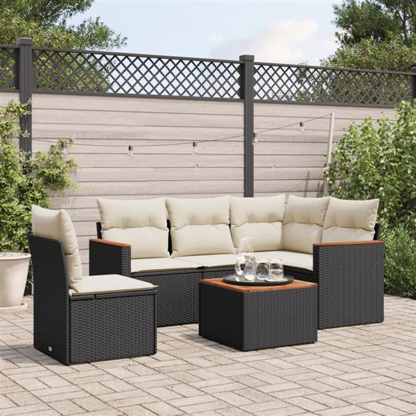 Grote foto vidaxl 6 delige loungeset met kussens poly rattan zwart tuin en terras tuinmeubelen