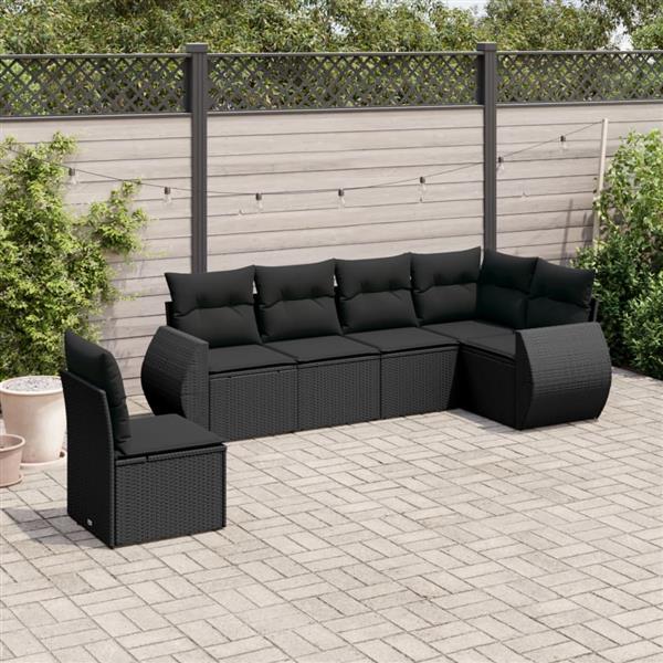 Grote foto vidaxl 6 delige loungeset met kussens poly rattan zwart tuin en terras tuinmeubelen