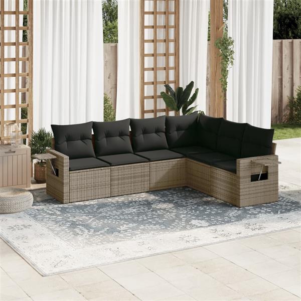 Grote foto vidaxl 6 delige loungeset met kussens poly rattan grijs tuin en terras tuinmeubelen