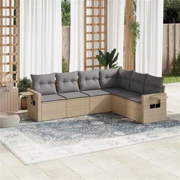 Grote foto vidaxl 6 delige loungeset met kussens poly rattan beige tuin en terras tuinmeubelen