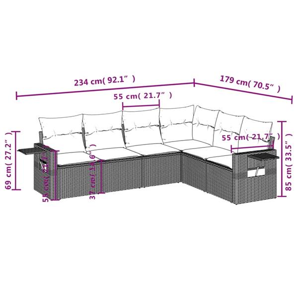 Grote foto vidaxl 6 delige loungeset met kussens poly rattan beige tuin en terras tuinmeubelen