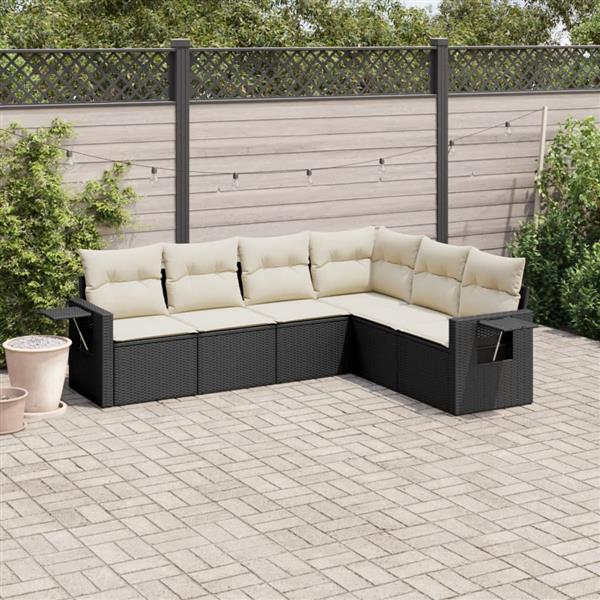 Grote foto vidaxl 6 delige loungeset met kussens poly rattan zwart tuin en terras tuinmeubelen