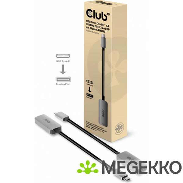 Grote foto club3d cac 1567 kabeladapter verloopstukje usb type c displayport zwart zilver computers en software overige computers en software