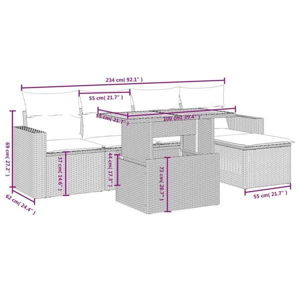 Grote foto vidaxl 6 delige loungeset met kussens poly rattan zwart tuin en terras tuinmeubelen