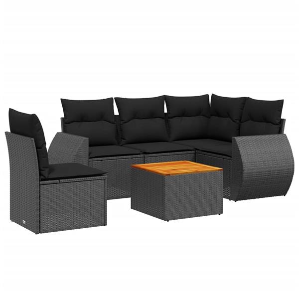 Grote foto vidaxl 6 delige loungeset met kussens poly rattan zwart tuin en terras tuinmeubelen