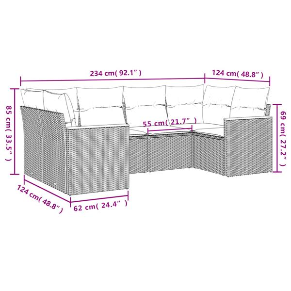 Grote foto vidaxl 6 delige loungeset met kussens poly rattan zwart tuin en terras tuinmeubelen