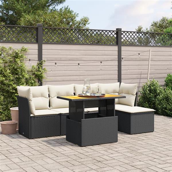 Grote foto vidaxl 6 delige loungeset met kussens poly rattan zwart tuin en terras tuinmeubelen