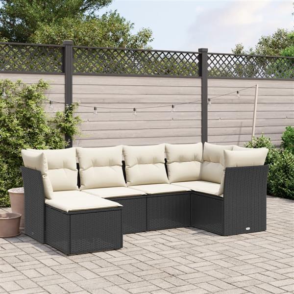 Grote foto vidaxl 6 delige loungeset met kussens poly rattan zwart tuin en terras tuinmeubelen