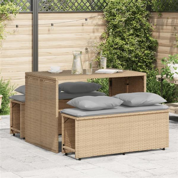 Grote foto vidaxl 3 delige tuinset met kussens poly rattan beige tuin en terras tuinmeubelen