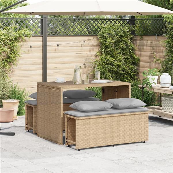 Grote foto vidaxl 3 delige tuinset met kussens poly rattan beige tuin en terras tuinmeubelen