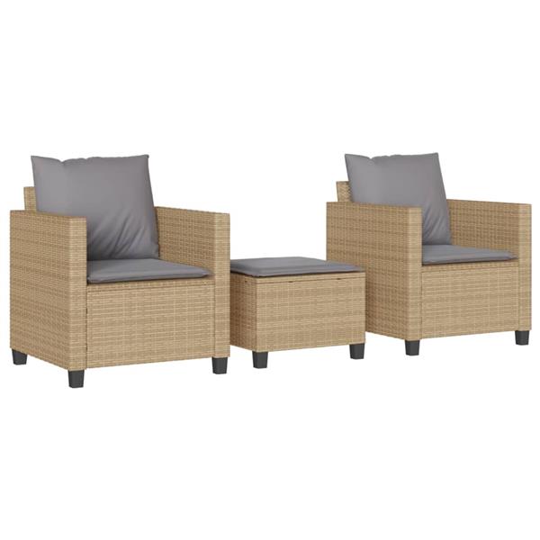 Grote foto vidaxl 3 delige bistroset met kussens poly rattan beige tuin en terras tuinmeubelen