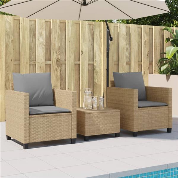 Grote foto vidaxl 3 delige bistroset met kussens poly rattan beige tuin en terras tuinmeubelen