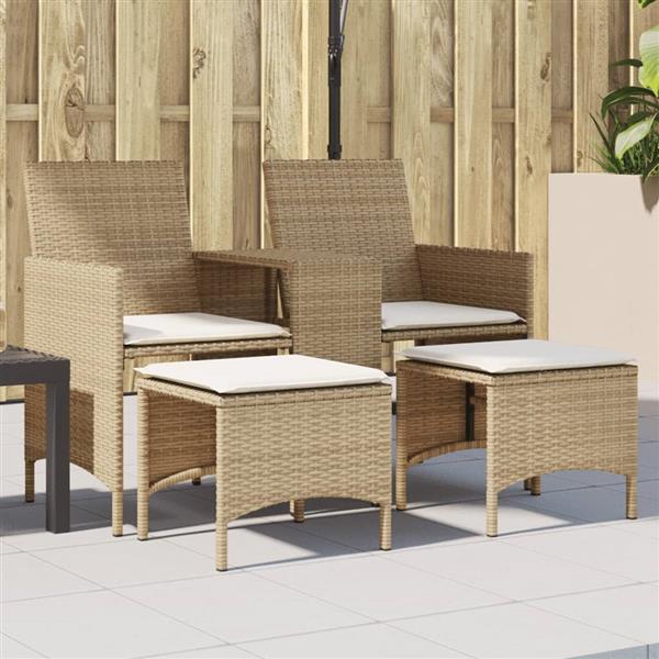 Grote foto vidaxl tuinbank 2 zits met tafel en voetenbanken poly rattan beige tuin en terras tuinmeubelen