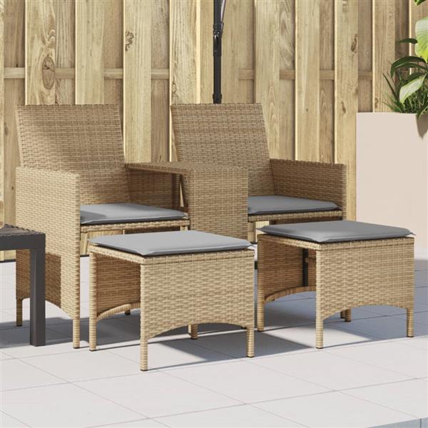 Grote foto vidaxl tuinbank 2 zits met tafel en voetenbanken poly rattan beige tuin en terras tuinmeubelen