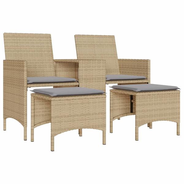 Grote foto vidaxl tuinbank 2 zits met tafel en voetenbanken poly rattan beige tuin en terras tuinmeubelen