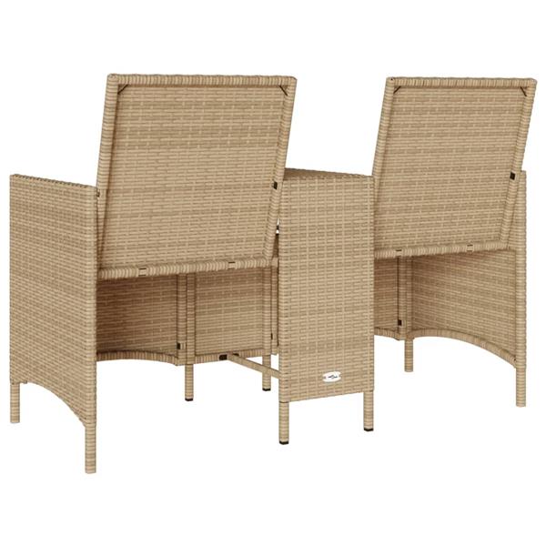 Grote foto vidaxl tuinbank 2 zits met tafel en kussens poly rattan beige tuin en terras tuinmeubelen