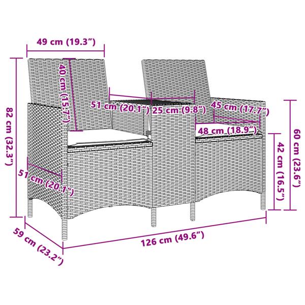 Grote foto vidaxl tuinbank 2 zits met tafel en kussens poly rattan bruin tuin en terras tuinmeubelen