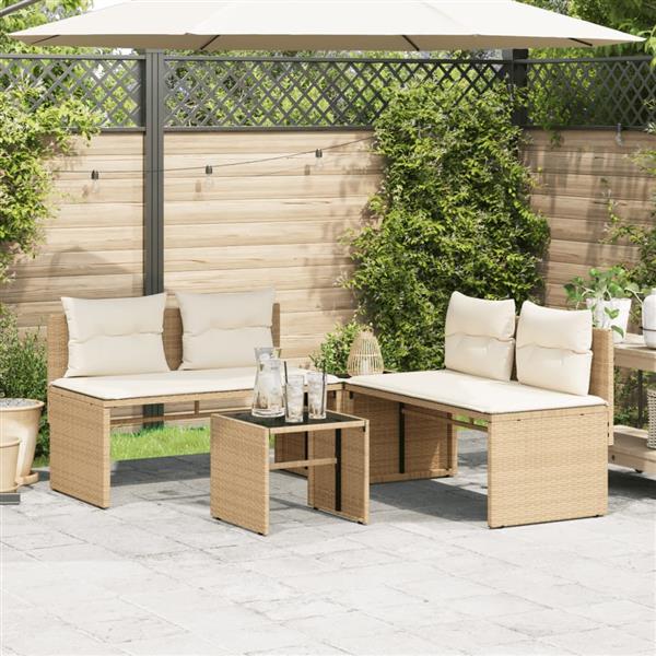 Grote foto vidaxl 4 delige loungeset met kussens poly rattan beige tuin en terras tuinmeubelen