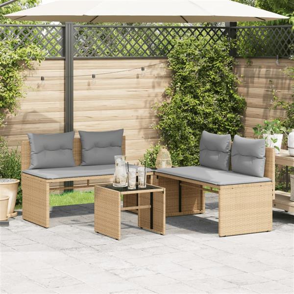 Grote foto vidaxl 4 delige loungeset met kussens poly rattan beige tuin en terras tuinmeubelen