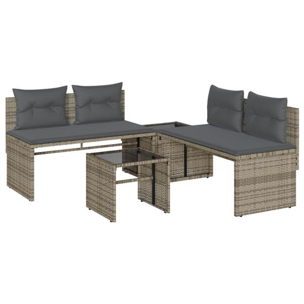 Grote foto vidaxl 4 delige loungeset met kussens poly rattan grijs tuin en terras tuinmeubelen