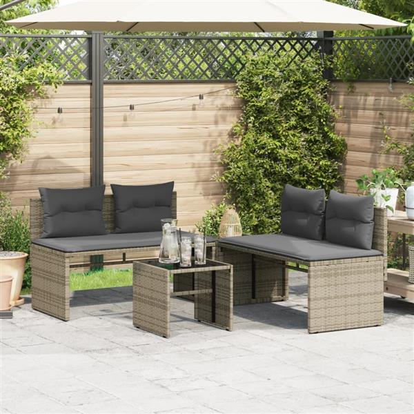 Grote foto vidaxl 4 delige loungeset met kussens poly rattan grijs tuin en terras tuinmeubelen