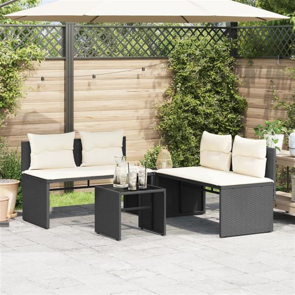 Grote foto vidaxl 4 delige loungeset met kussens poly rattan zwart tuin en terras tuinmeubelen