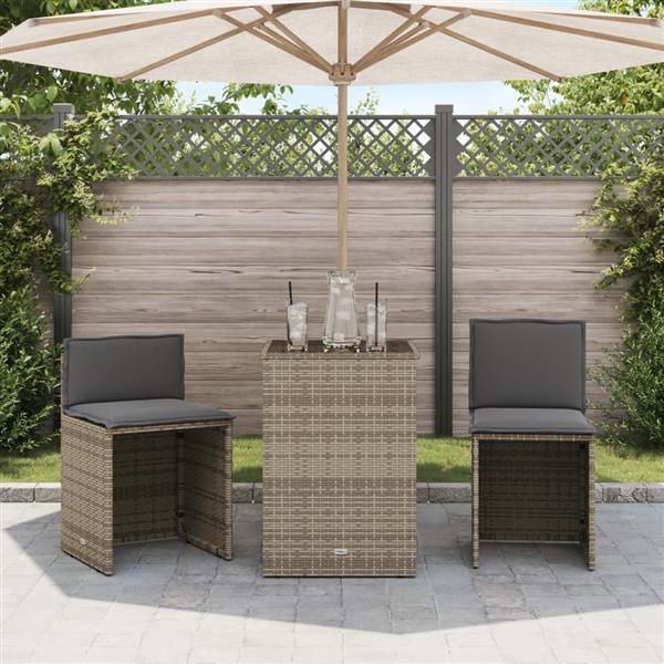 Grote foto vidaxl 3 delige bistroset met kussens poly rattan grijs tuin en terras tuinmeubelen