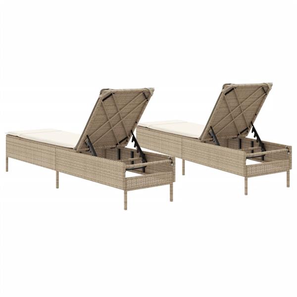 Grote foto vidaxl ligstoelen 2 st met kussens poly rattan beige tuin en terras tuinmeubelen