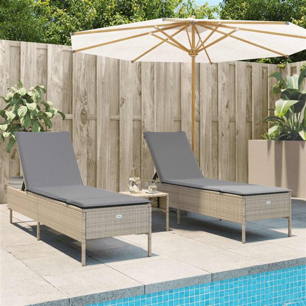 Grote foto vidaxl ligstoelen 2 st met kussens poly rattan beige tuin en terras tuinmeubelen