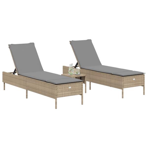 Grote foto vidaxl ligstoelen 2 st met kussens poly rattan beige tuin en terras tuinmeubelen