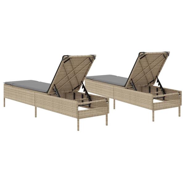 Grote foto vidaxl ligstoelen 2 st met kussens poly rattan beige tuin en terras tuinmeubelen