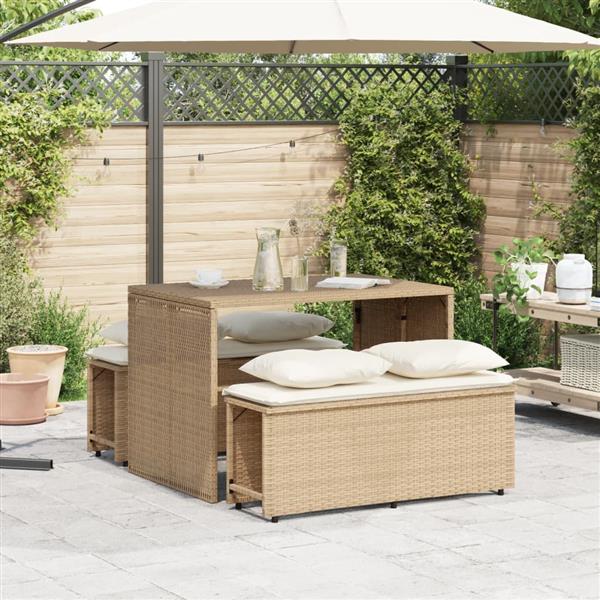 Grote foto vidaxl 3 delige tuinset met kussens poly rattan beige tuin en terras tuinmeubelen