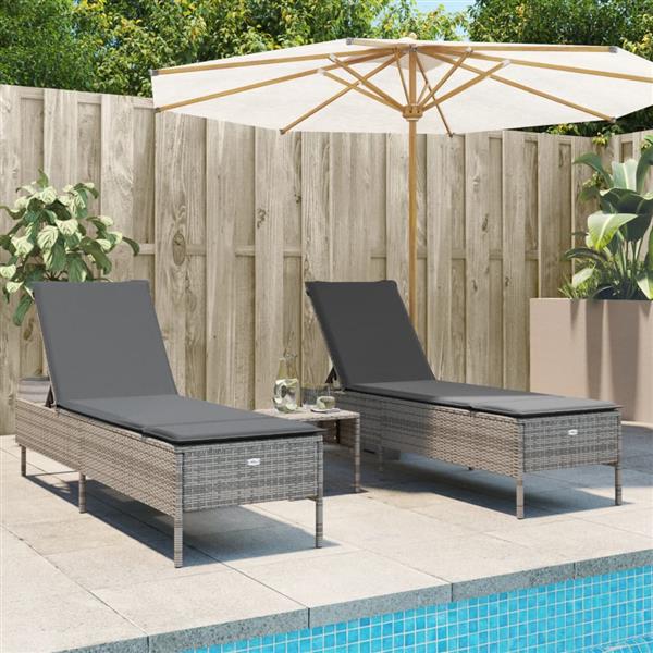 Grote foto vidaxl ligstoelen 2 st met kussens poly rattan grijs tuin en terras tuinmeubelen