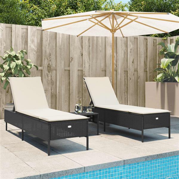 Grote foto vidaxl ligstoelen 2 st met kussens poly rattan zwart tuin en terras tuinmeubelen